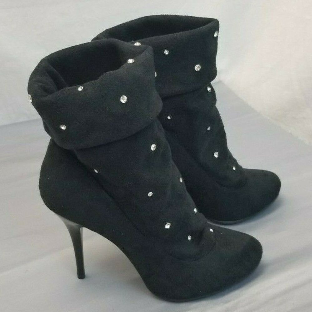 NINA Suede Studded Stilrtto Black Booties Sz 6